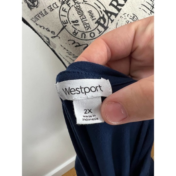 WestPort Blue and silver bedazzled short sleeve blouse with cutouts in arms - Picture 3 of 10